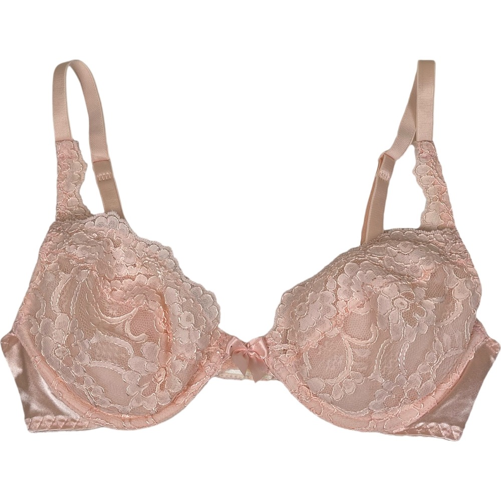 Vtg Victoria's Secret Bra Light‎ Pink Second Skin Lace Pad Gold Label 34C 76217